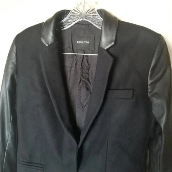 Aritzia Babaton Fred Blazer Black Wool Cashmere Blend Faux Leather Sleeves - Picture 8 of 13